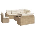 vidaXL Set canapele de grădină, 9 piese, cu perne, bej, poliratan