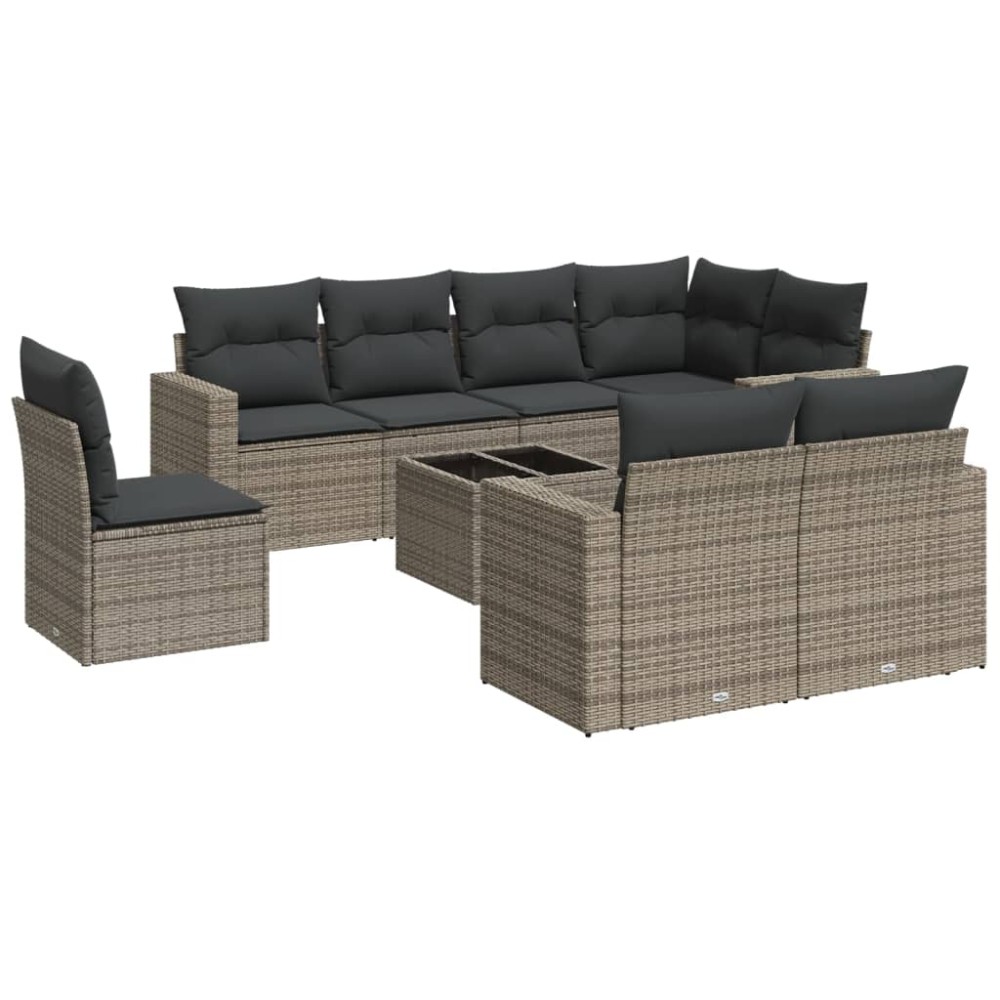 vidaXL Set canapele de grădină, 9 piese, cu perne, gri, poliratan