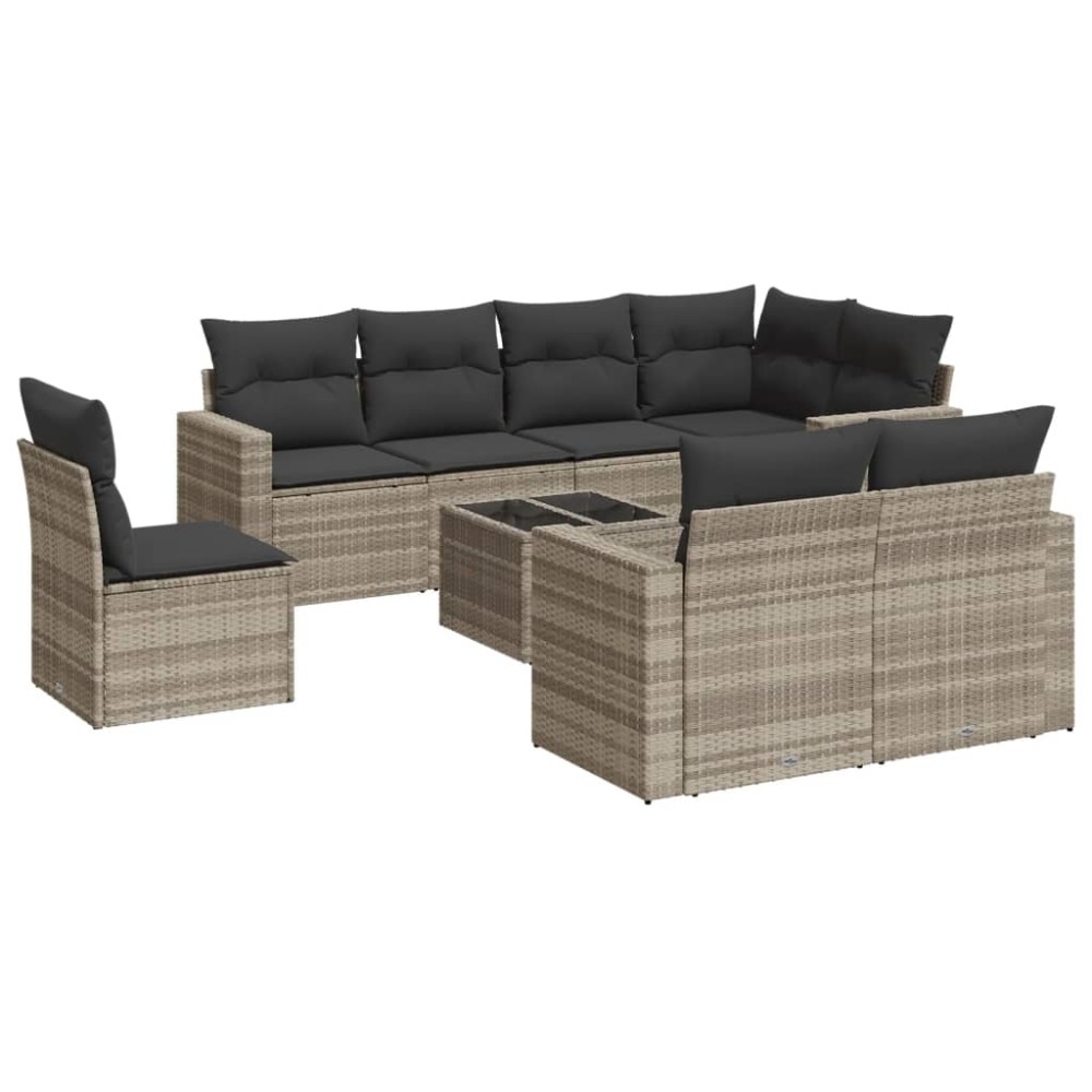 vidaXL Set canapele de grădină cu perne, 9 piese gri deschis poliratan