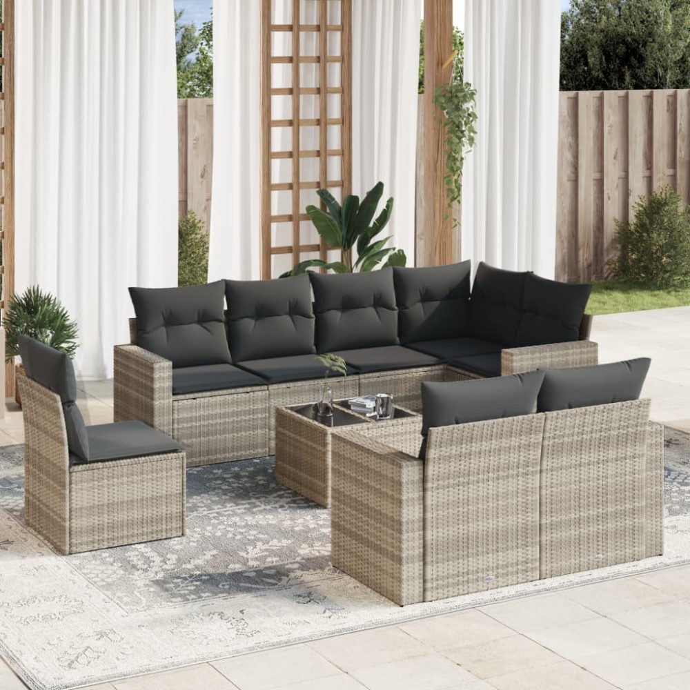 vidaXL Set canapele de grădină cu perne, 9 piese gri deschis poliratan