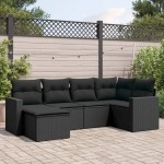 vidaXL Set mobilier de grădină cu perne, 6 piese, negru, poliratan vidaXL Set mobilier de grădină cu perne, 6 piese, negru, poliratan