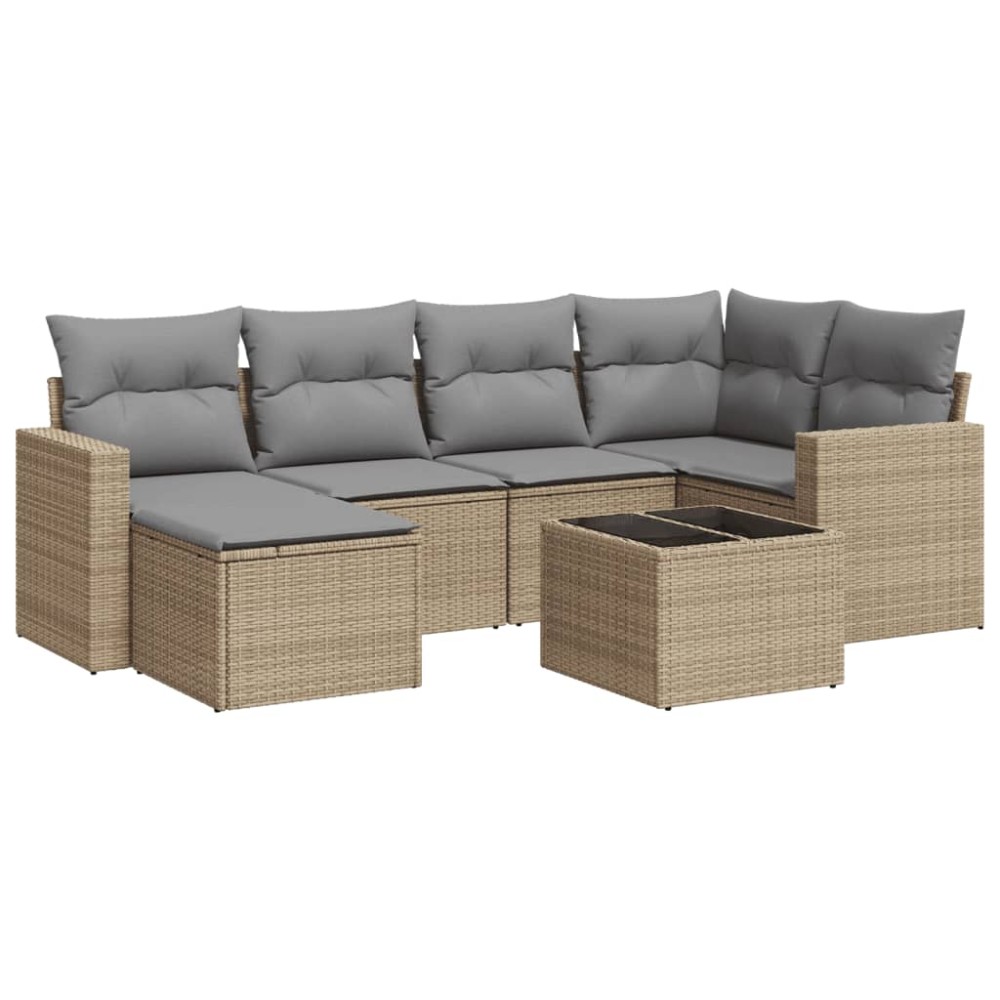 vidaXL Set canapele de grădină, 7 piese, cu perne, bej, poliratan