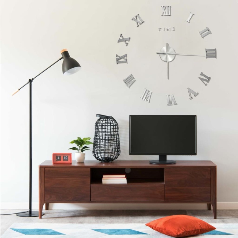 vidaXL Ceas de perete 3D, argintiu, 100 cm, XXL, design modern