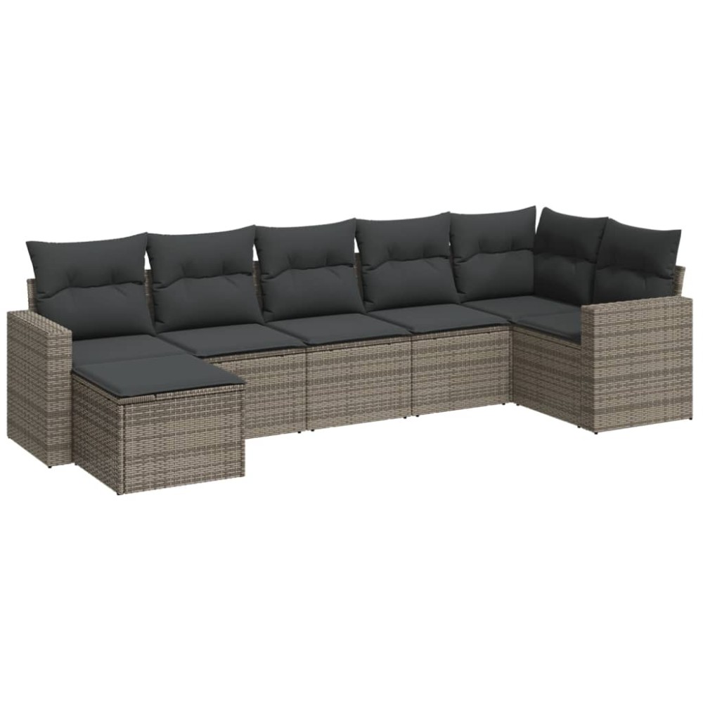 vidaXL Set canapele de grădină, 7 piese, cu perne, gri, poliratan