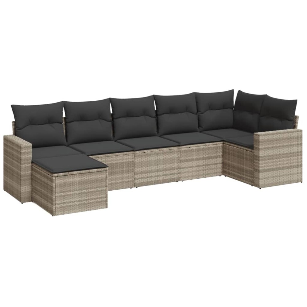 vidaXL Set canapele de grădină cu perne, 7piese gri deschis poliratan