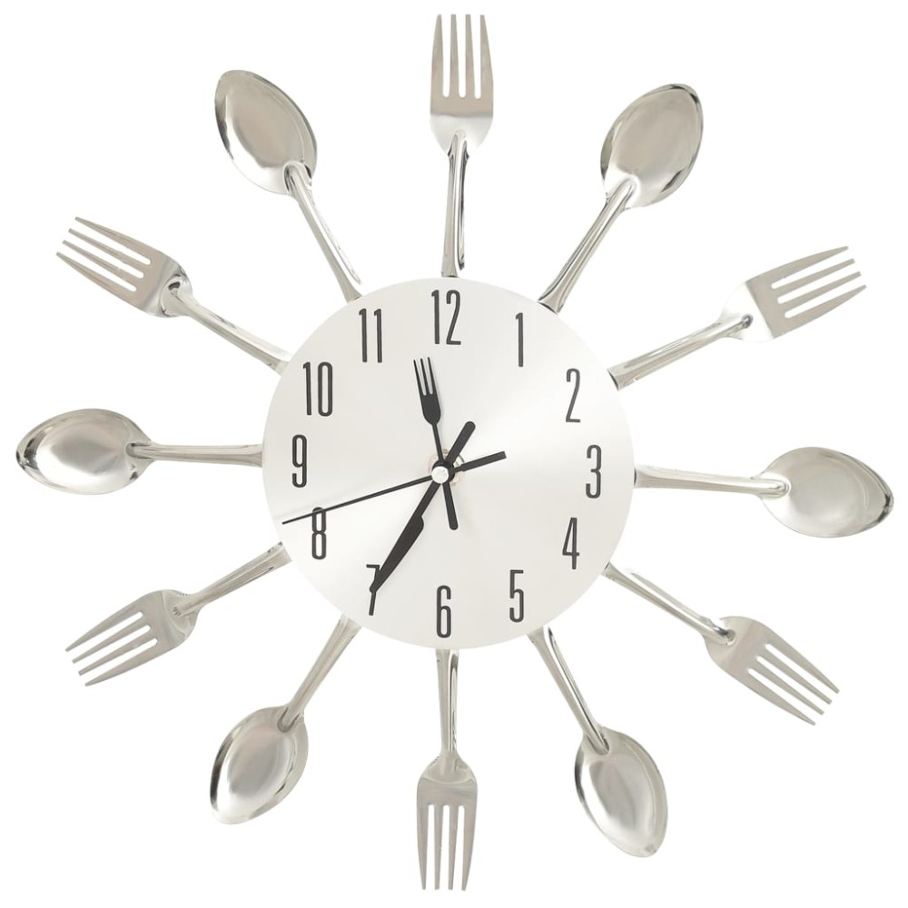 vidaXL Ceas de perete model lingură/furculiță argintiu 31 cm aluminiu