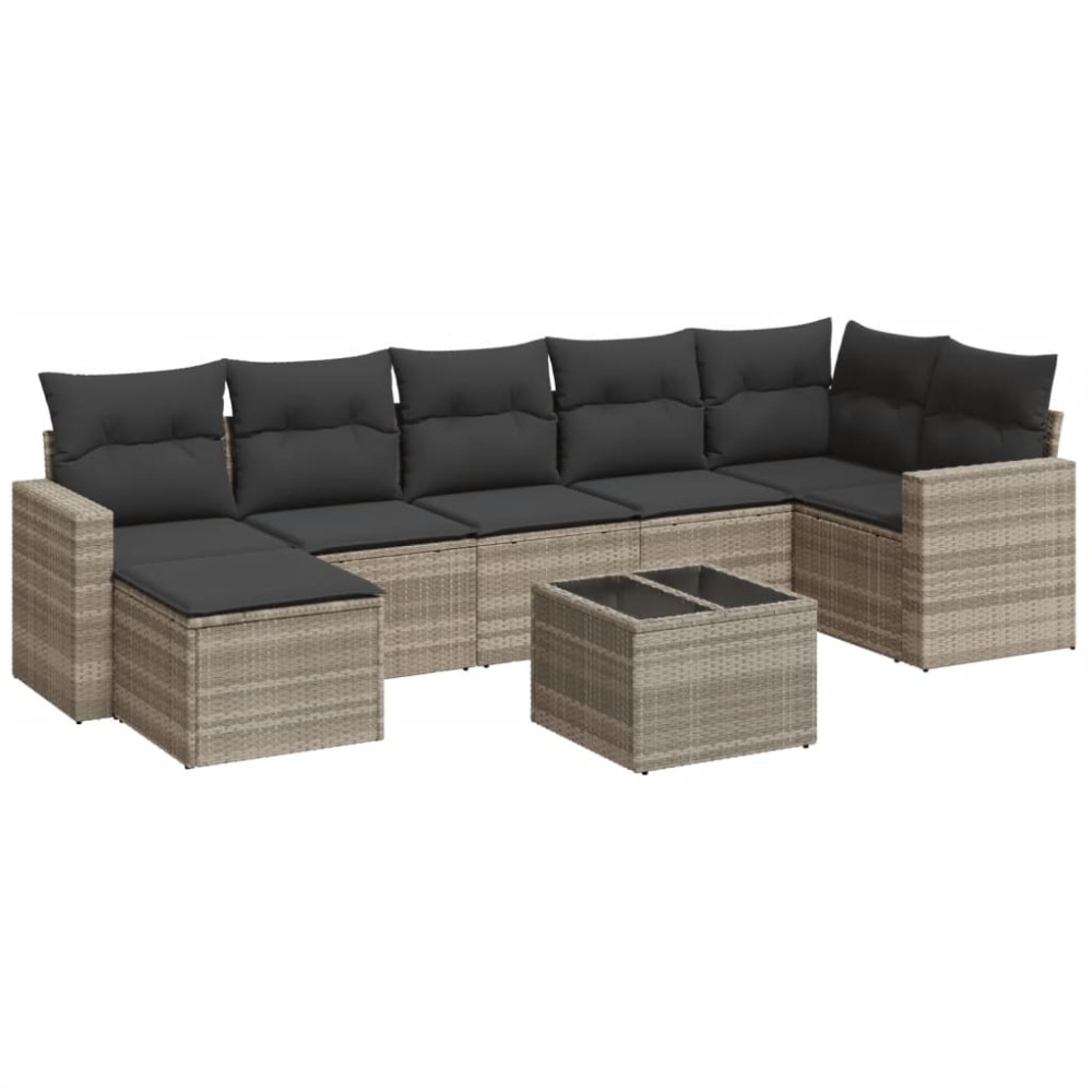 vidaXL Set mobilier de grădină cu perne, 8 piese gri deschis poliratan