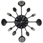 vidaXL Ceas perete cu model lingură/furculiță, negru, 40 cm, aluminiu vidaXL Ceas perete cu model lingură/furculiță, negru, 40 cm, aluminiu
