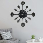 vidaXL Ceas perete cu model lingură/furculiță, negru, 40 cm, aluminiu vidaXL Ceas perete cu model lingură/furculiță, negru, 40 cm, aluminiu