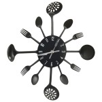 vidaXL Ceas perete cu model lingură/furculiță, negru, 40 cm, aluminiu vidaXL Ceas perete cu model lingură/furculiță, negru, 40 cm, aluminiu