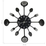 vidaXL Ceas perete cu model lingură/furculiță, negru, 40 cm, aluminiu vidaXL Ceas perete cu model lingură/furculiță, negru, 40 cm, aluminiu