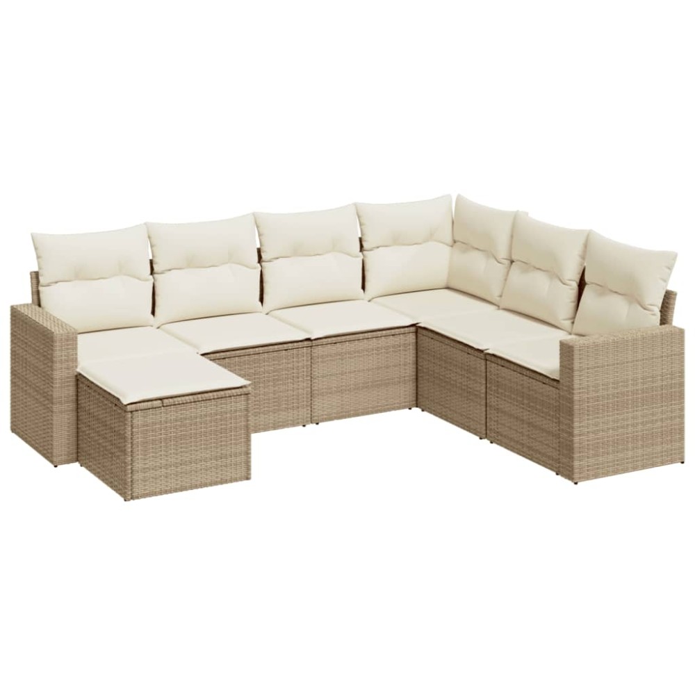 vidaXL Set canapele de grădină, 7 piese, cu perne, bej, poliratan