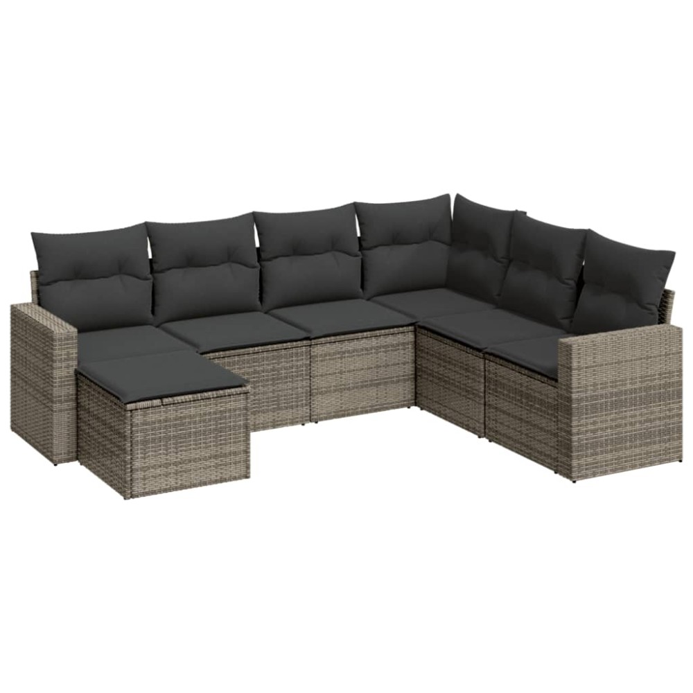 vidaXL Set canapele de grădină, 7 piese, cu perne, gri, poliratan