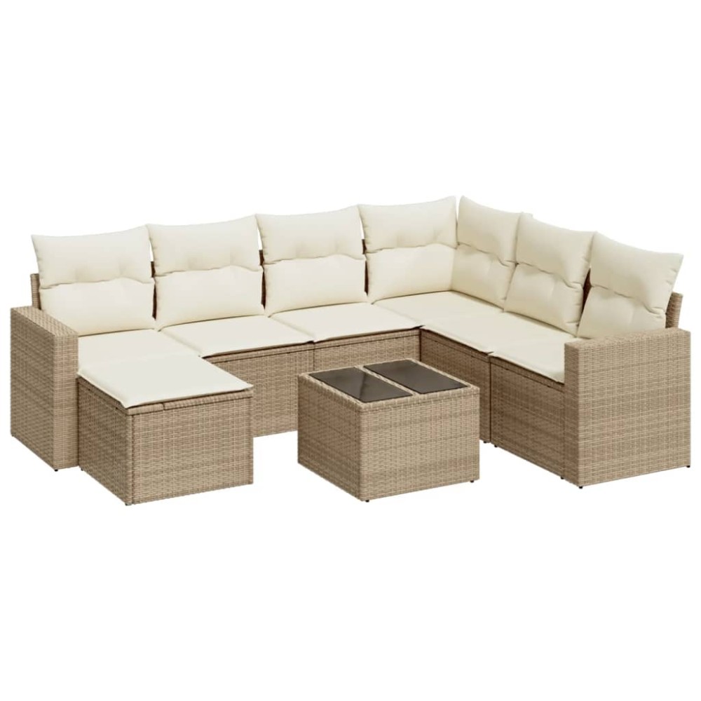 vidaXL Set canapele de grădină, 8 piese, cu perne, bej, poliratan