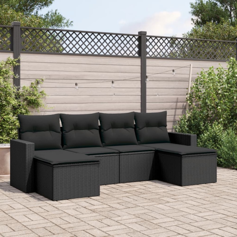 vidaXL Set mobilier de grădină cu perne, 6 piese, negru, poliratan