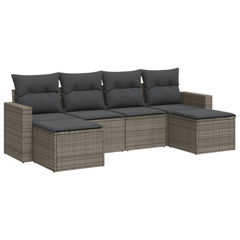 vidaXL Set mobilier grădină cu perne, 6 piese, gri, poliratan