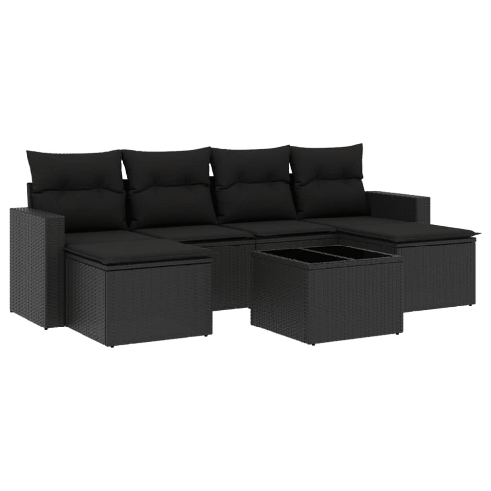 vidaXL Set canapele de grădină cu perne, 7 piese, negru, poliratan