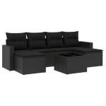 vidaXL Set canapele de grădină cu perne, 7 piese, negru, poliratan