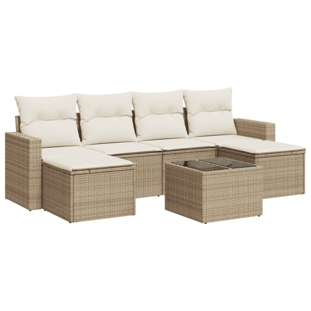 vidaXL Set canapele de grădină, 7 piese, cu perne, bej, poliratan