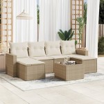 vidaXL Set canapele de grădină, 7 piese, cu perne, bej, poliratan vidaXL Set canapele de grădină, 7 piese, cu perne, bej, poliratan