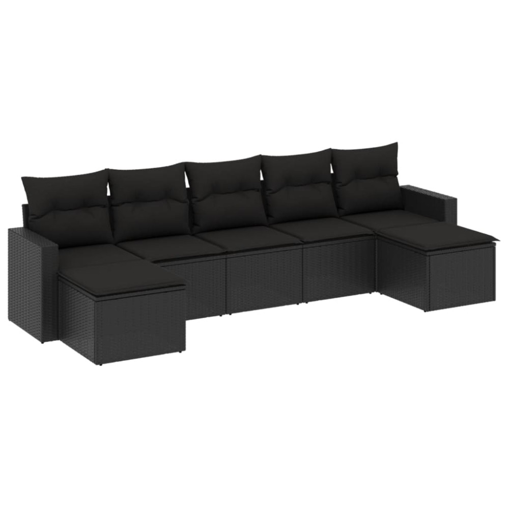 vidaXL Set canapele de grădină cu perne, 7 piese, negru, poliratan