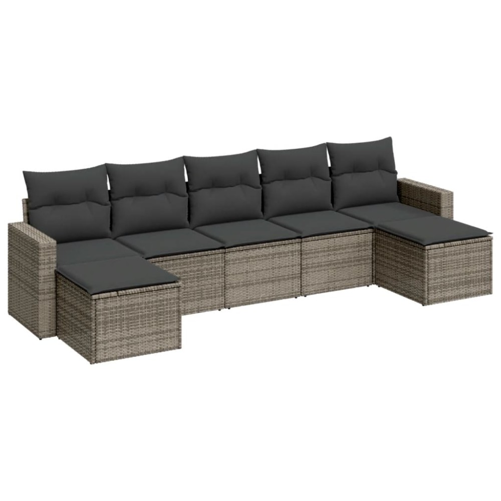 vidaXL Set canapele de grădină, 7 piese, cu perne, gri, poliratan