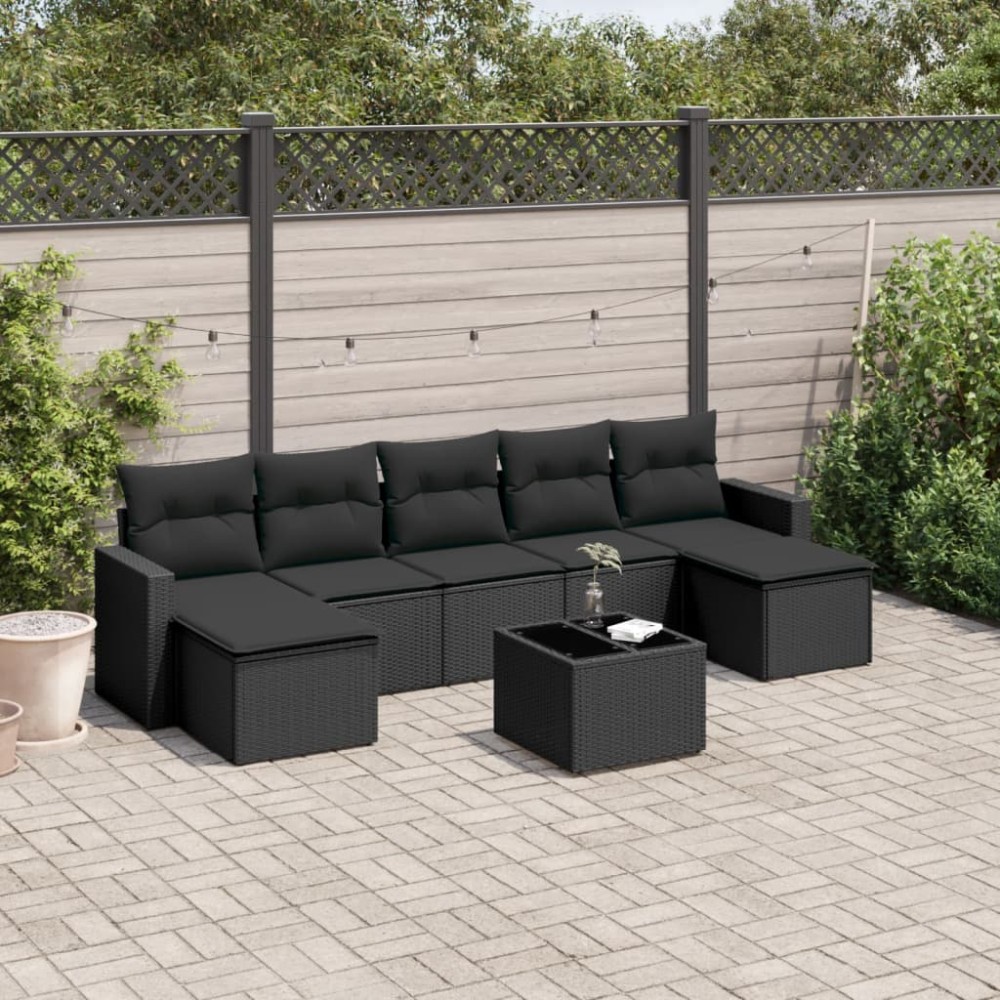 vidaXL Set mobilier de grădină cu perne, 8 piese, negru, poliratan