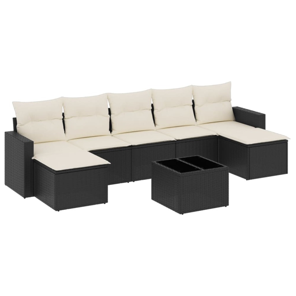 vidaXL Set mobilier de grădină cu perne, 8 piese, negru, poliratan