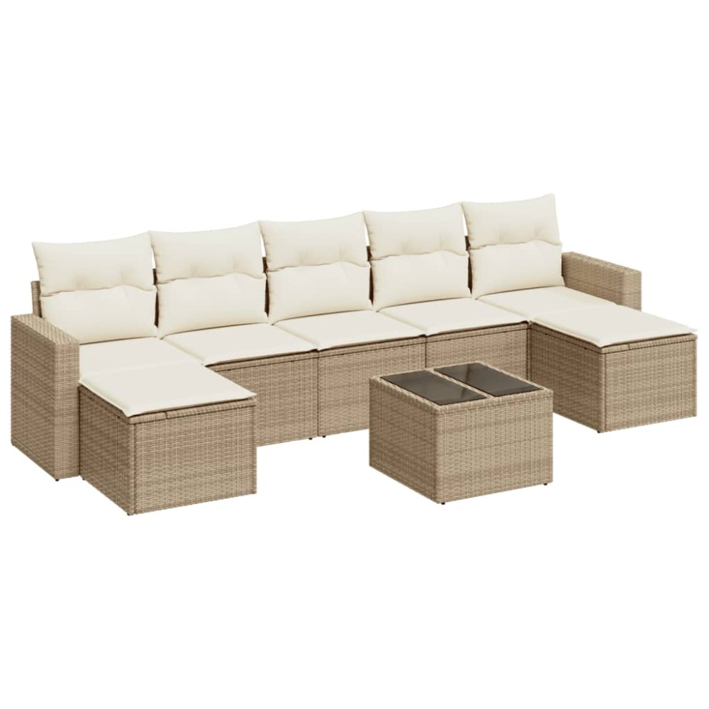 vidaXL Set canapele de grădină, 8 piese, cu perne, bej, poliratan