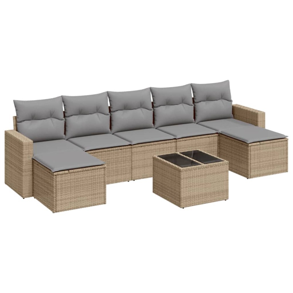 vidaXL Set canapele de grădină, 8 piese, cu perne, bej, poliratan