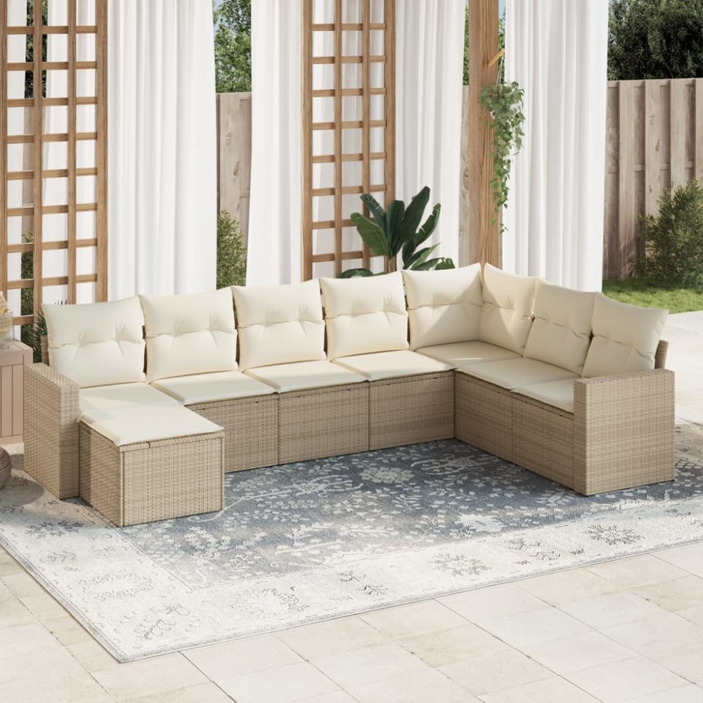 vidaXL Set canapele de grădină, 8 piese, cu perne, bej, poliratan