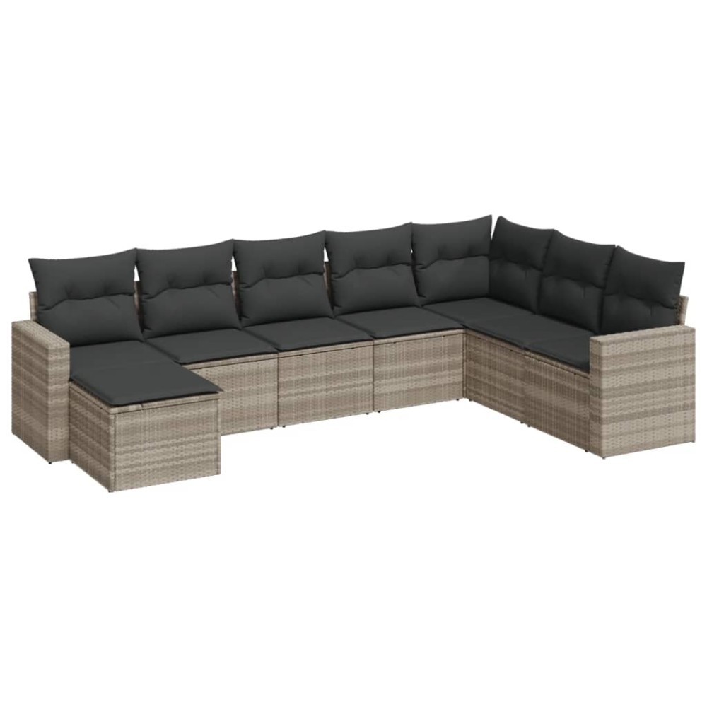 vidaXL Set mobilier de grădină cu perne, 8 piese gri deschis poliratan