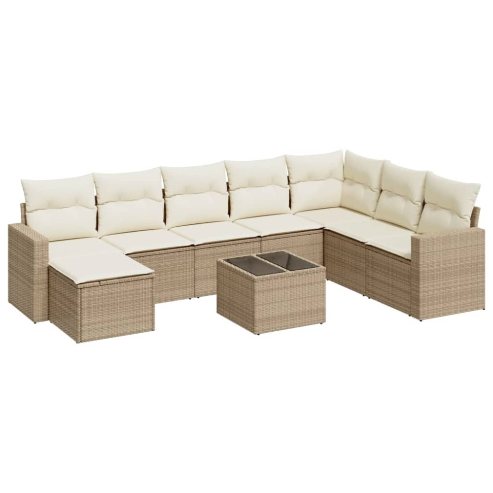 vidaXL Set canapele de grădină, 9 piese, cu perne, bej, poliratan