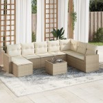 vidaXL Set canapele de grădină, 9 piese, cu perne, bej, poliratan vidaXL Set canapele de grădină, 9 piese, cu perne, bej, poliratan