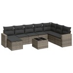vidaXL Set canapele de grădină, 9 piese, cu perne, gri, poliratan vidaXL Set canapele de grădină, 9 piese, cu perne, gri, poliratan
