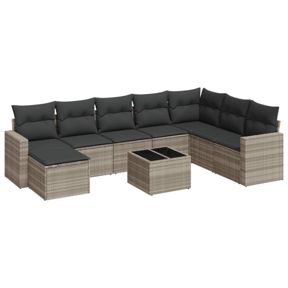 vidaXL Set canapele de grădină cu perne, 9 piese gri deschis poliratan