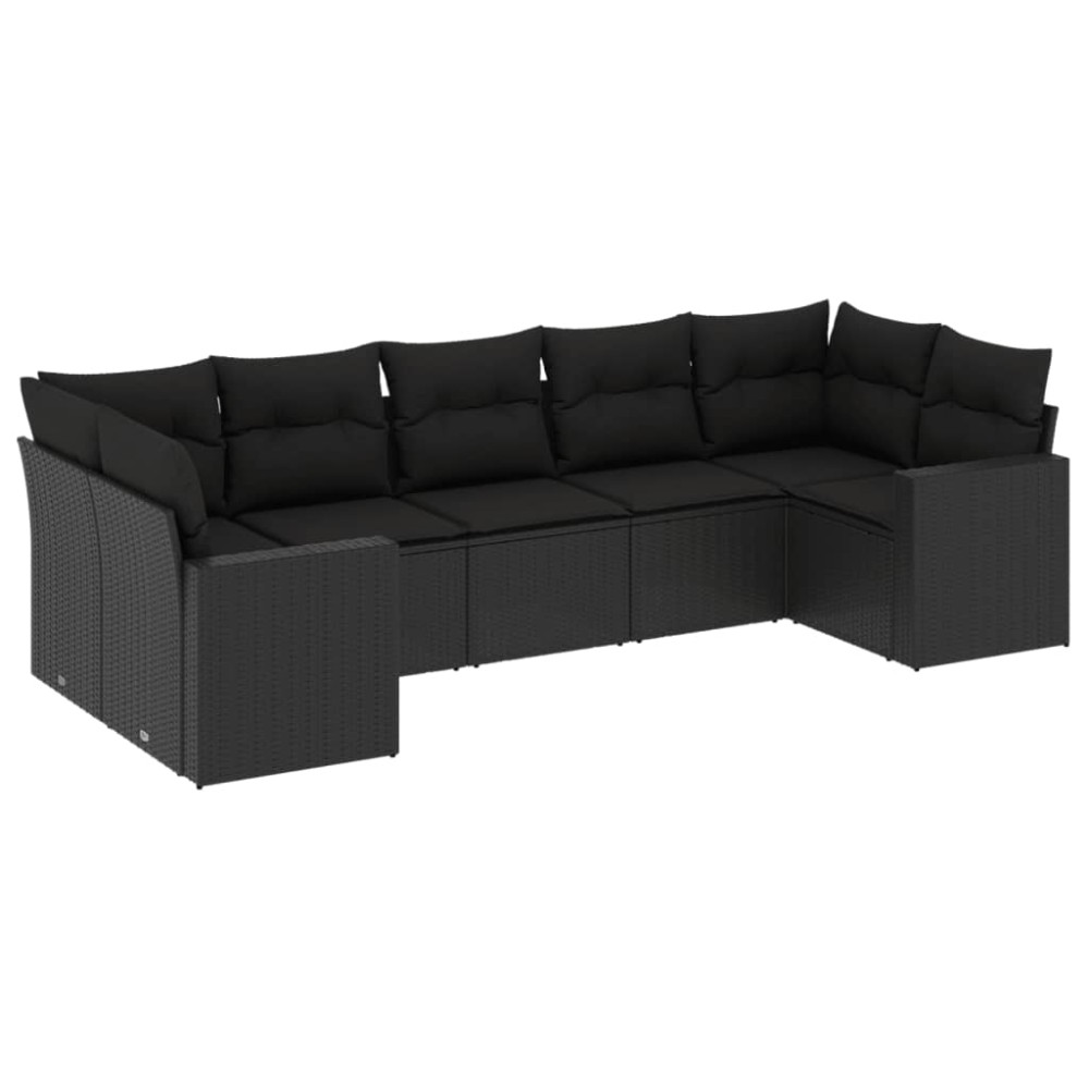 vidaXL Set canapele de grădină cu perne, 7 piese, negru, poliratan