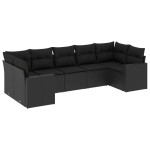 vidaXL Set canapele de grădină cu perne, 7 piese, negru, poliratan