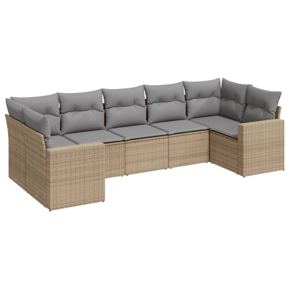 vidaXL Set canapele de grădină, 7 piese, cu perne, bej, poliratan