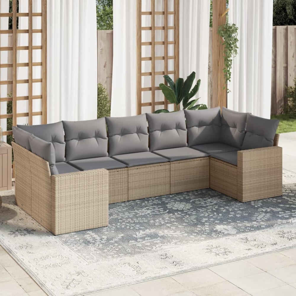 vidaXL Set canapele de grădină, 7 piese, cu perne, bej, poliratan