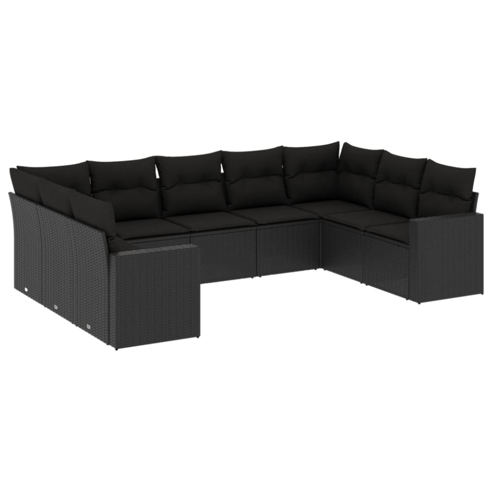 vidaXL Set mobilier de grădină cu perne, 9 piese, negru, poliratan