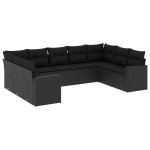 vidaXL Set mobilier de grădină cu perne, 9 piese, negru, poliratan vidaXL Set mobilier de grădină cu perne, 9 piese, negru, poliratan