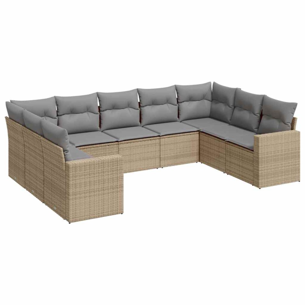 vidaXL Set canapele de grădină, 9 piese, cu perne, bej, poliratan