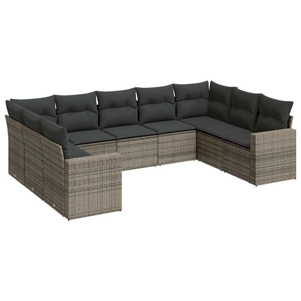 vidaXL Set canapele de grădină, 9 piese, cu perne, gri, poliratan