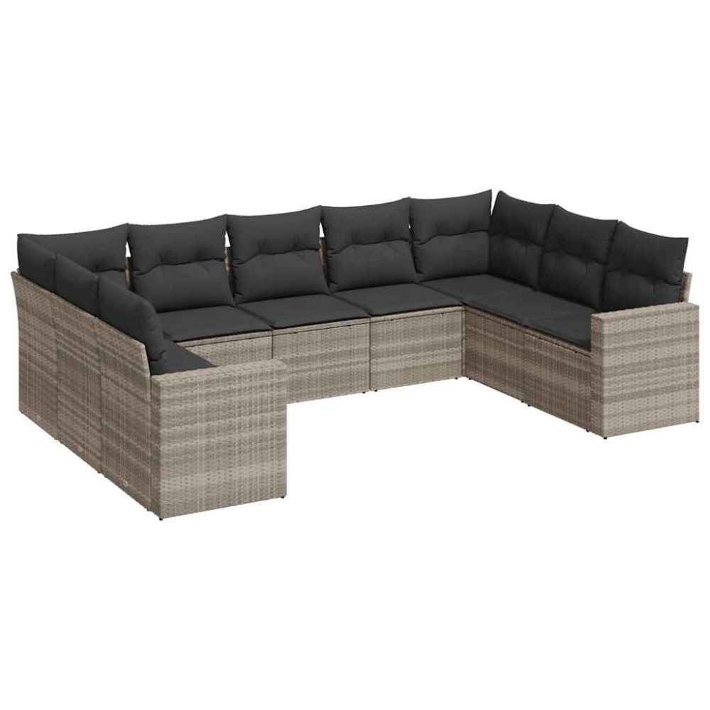 vidaXL Set canapele de grădină cu perne, 9 piese gri deschis poliratan