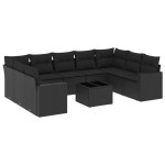 vidaXL Set canapele de grădină cu perne, 10 piese, negru, poliratan vidaXL Set canapele de grădină cu perne, 10 piese, negru, poliratan