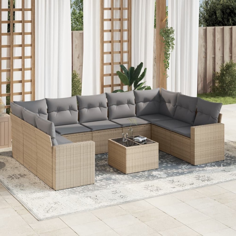 vidaXL Set canapele de grădină cu perne, 10 piese, bej, poliratan