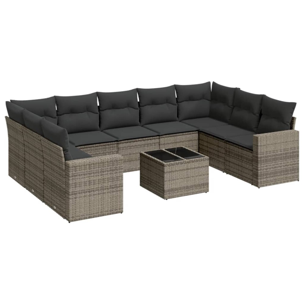 vidaXL Set mobilier de grădină cu perne, 10 piese, gri, poliratan