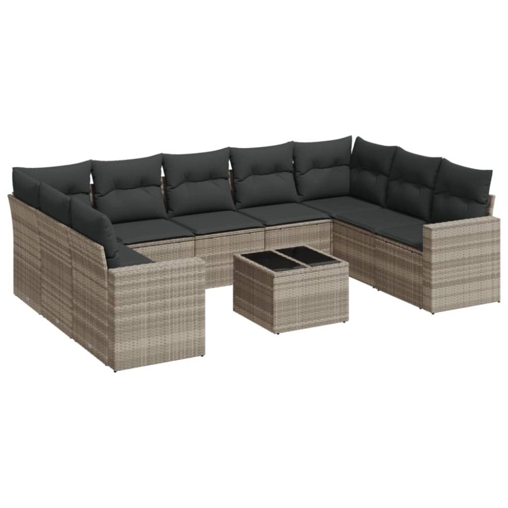 vidaXL Set canapele de grădină cu perne 10 piese gri deschis poliratan