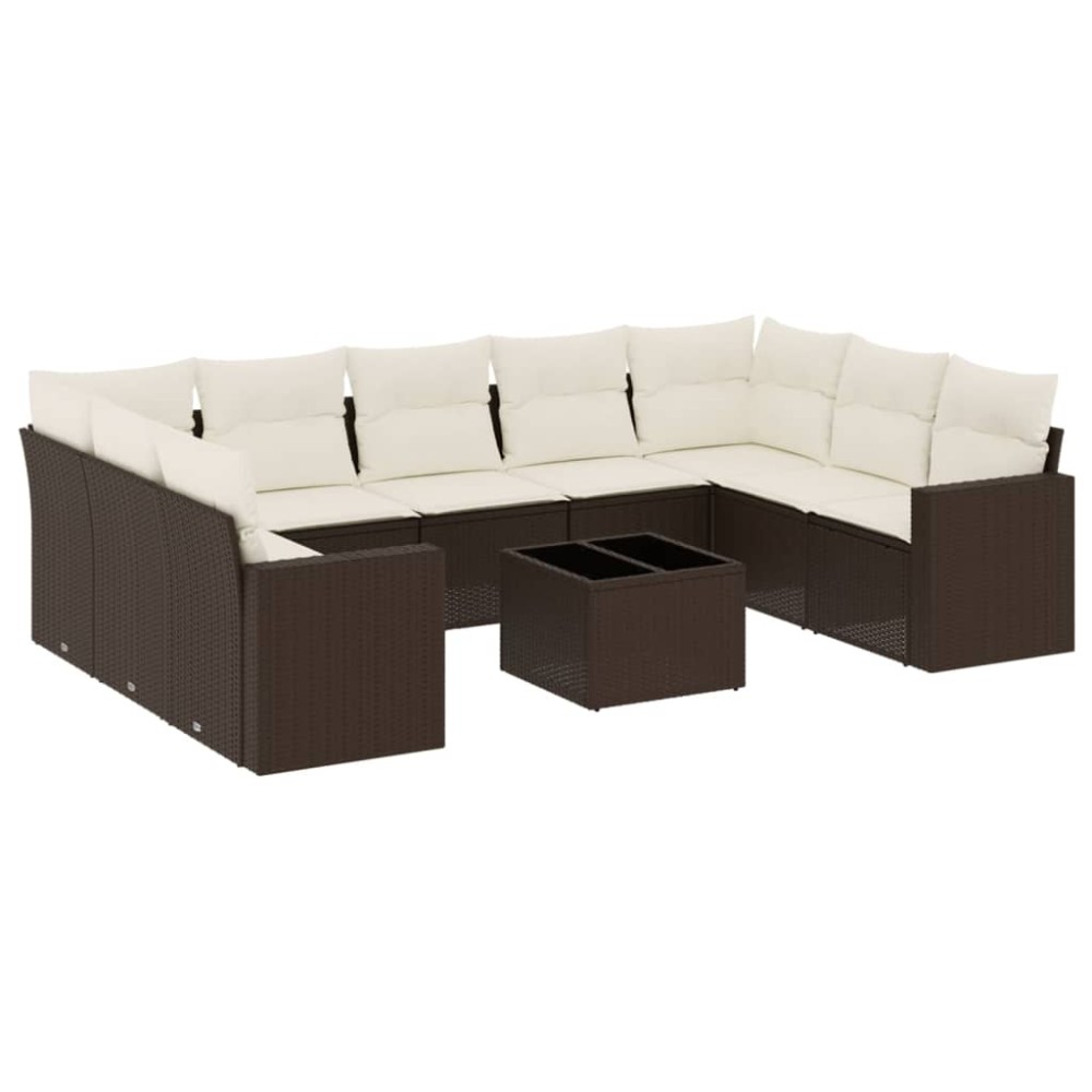 vidaXL Set canapele de grădină cu perne, 10 piese, maro, poliratan